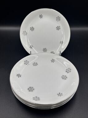 Vintage Seyei Japan Atomic Snowflake Bread & Butter Plates Set of 4 Silver